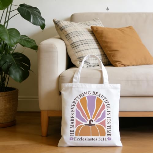 Christian Tote Bag Religious Gifts Canvas Bags for Women Men Shopping Work Gym Picnic Travel - color: He Makes Everything Beautiful in Its Time Ecclesiastes 3:11