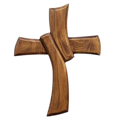 BGCarvedGrace Handcrafted Wooden Christian Cross Wall Decor - size: 14"L x 11"W
