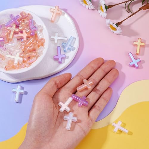 50Pcs Glow in The Dark Resin Cross Beads Random Color Kandi Pastel Crucifix Focal Beads for Pens Keychain Crafts DIY Jesus Bracelet Rosary Jewelry Making Supplies 24.5x17.5mm - color: Random Colors #3