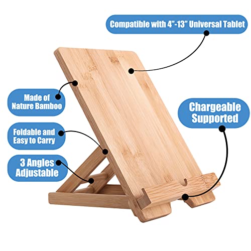 Bamboo Tablet Stand Holder Adjustable Folding Wood iPad Stand with Chargeable Hole for Desk iPad Cooking Stand - style: A Tablet Stand