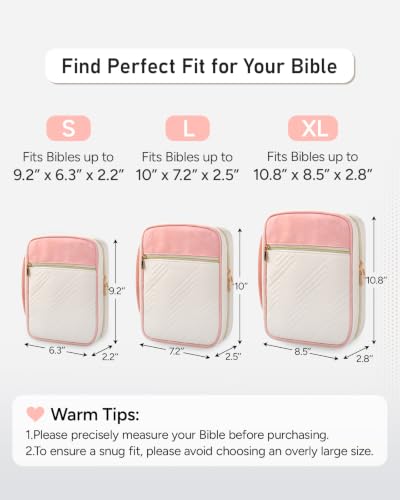 BellaHold Bible Cover Case for Women Quilted Bible Case with Handle Strap - color: White & Pink, size: XL