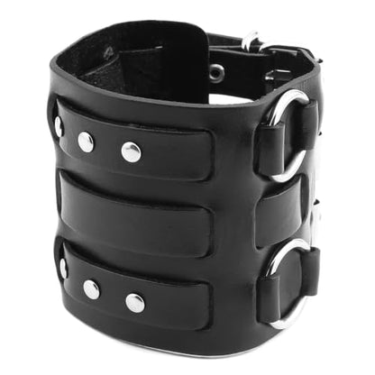 HZMAN Men's Alloy Genuine Leather Bracelet Bangle Cuff Adjustable - color: Black