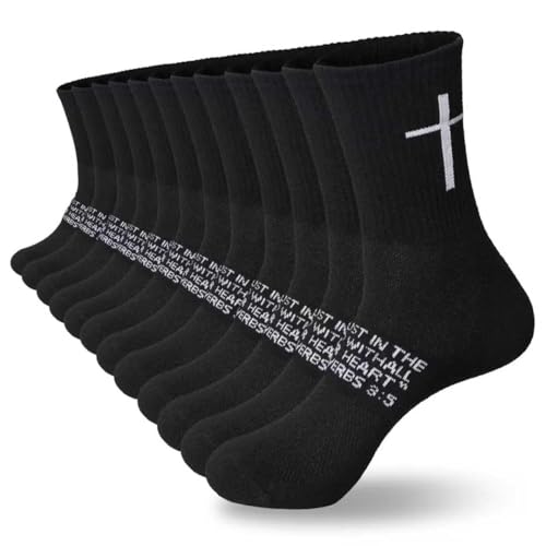 6 Pairs Christian Cross Socks Prayer Stockings with Bible Verse for Church & Daily Wear Christian Gift for Christmas - color: Proverbs 3:5 - Black