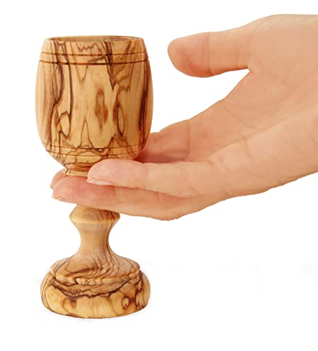 4.5" (Small) Olive Wood Communion Set from Bethlehem – Hand Carved Cup & Bread Tray for Lord's Supper, Eucharist & Kiddush – Authentic Worship Kit with Gift Bag - color: 1 Cup [Medium, Olive Wood Tray]