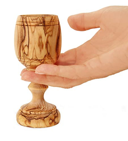 4.5" (Small) Olive Wood Communion Set from Bethlehem – Hand Carved Cup & Bread Tray for Lord's Supper, Eucharist & Kiddush – Authentic Worship Kit with Gift Bag - color: 1 Cup [Medium, Olive Wood Tray]