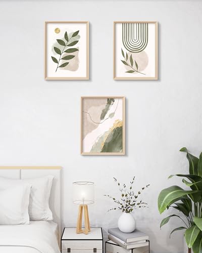 HesenDot Sage Green Framed Wall Art Set of 3,12x16IN High Wood Frame Design - color: High Frame Abstract Sage Green