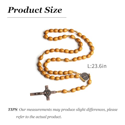 Roe Dolph Wooden Rosary Necklace for Women Catholic Rosary Beads with Cross Pendant Prayer Jewelry Religious Gifts for Travel and Daily Faith - color: D1-2PCS