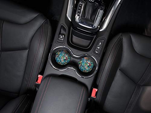 , Green Nebula Marble Design Absorbent ROUND Fabric Felt Neoprene Car Coasters for Drinks, 2pcs Set - color: Green Nebula Marble