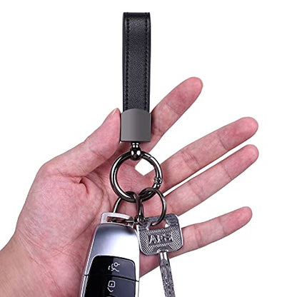 Wisdompro Genuine Leather Car Keychain, Universal Key Fob Keychain - color: Black