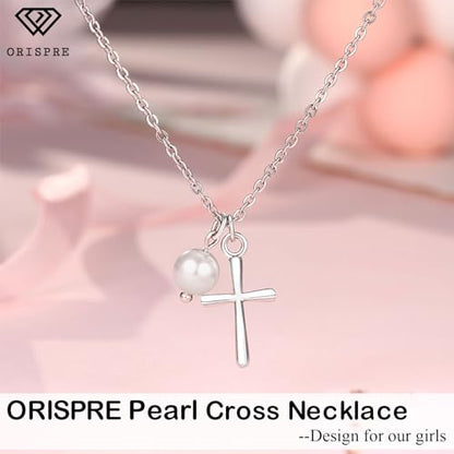 Pearl Cross Necklace for Girls- Gifts for Girls Jewelry