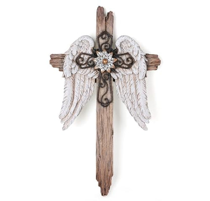 BC Home Decor Rustic Angel Wings Crosses Wall Décor 12" H Wall Cross - size: 12"L x 7"W