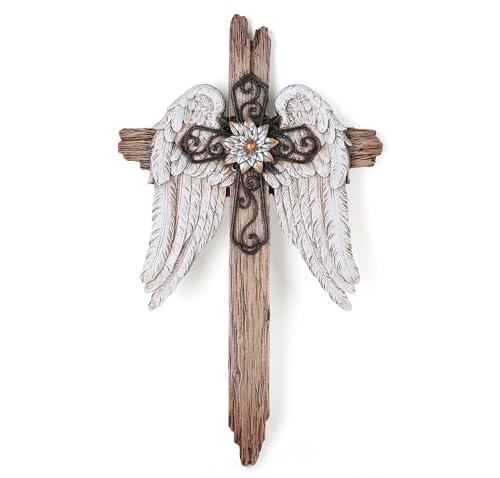 BC Home Decor Rustic Angel Wings Crosses Wall Décor 12" H Wall Cross - size: 12"L x 7"W