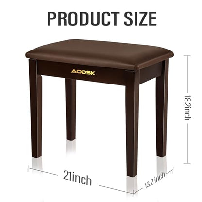 AODSK Piano Bench with Cushion,Solid Wood Keyboard Bench Piano Chair Piano Seat,Brown Piano Stool,13.21 x 21 x 18.2 Inches - color: Brown, size: 13.21" x 21" x 18.2"Inches
