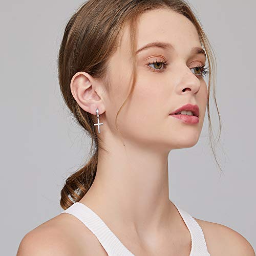 Han han 925 Sterling Silver Cross Earrings for Women and Men - style: A-Large cross hoop earrings-silver
