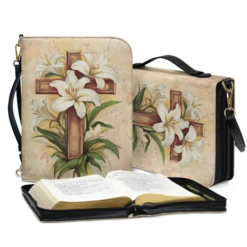 Book Covers Bible Covers for Women Men Large Size Bible Bag Tote - color: Cross Flower, size: Large