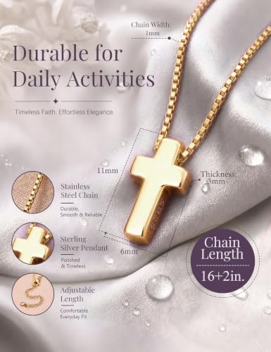 Subiceto Cross Necklace for Women,Small Sterling Silver Cross Pendant - color: Gold-Standard Cross