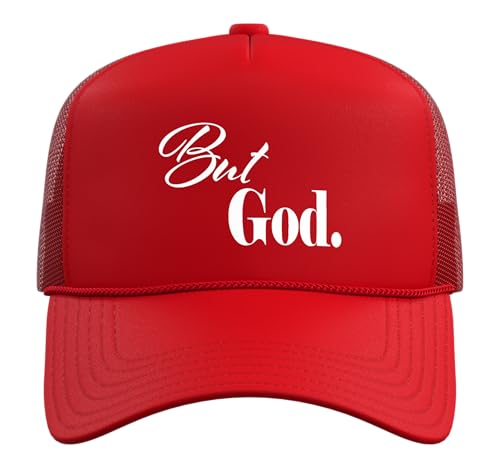 Christian Religious But God Strong Women Men of Faith Gifts Trucker Hat with Adjustable Mesh Back - color: Red