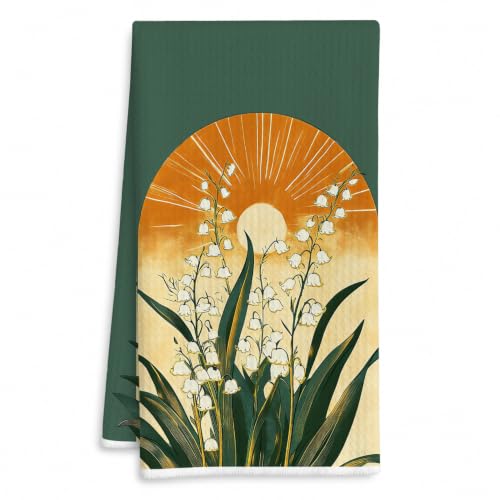 Boho Lily of the Valley Floral Kitchen Hand Towels 16x24 Inch - color: Lily of the Valley