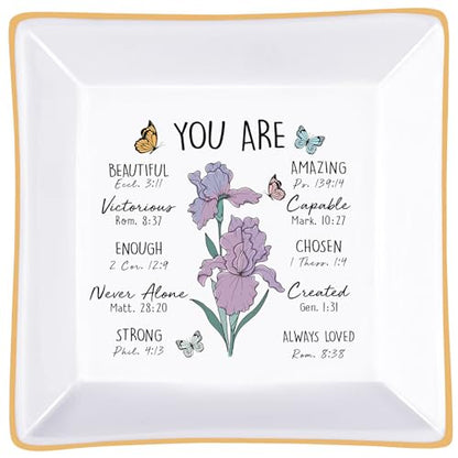 Birthday Gifts for Women, Iris Scripture Jewelry Dish, Christian Gifts - style: Iris: Faith & Hope, Wisdom, Valor & Strength