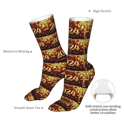 Happy New Year 2024 Unisex Sports Socks - Winter Casual Dress Fashion Socks - color: Happy New Year 2024 Glitter Pattern