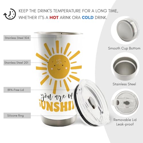 You Are My Sunshine 20oz Travel Coffee Mug Tumbler, Kids Teen Gifts Tumbler, You Are My Sunshine Inspirational Gifts for Women Men, Cute Sun Water Stainless Steel Tumbler with Lid and Straw - color: mysunshine