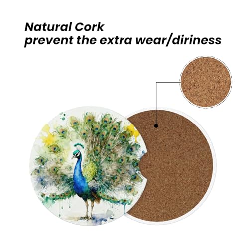 Peacock 2 Pack Car Cup Holder Coasters Ceramic Drink Coasters - color: Pink