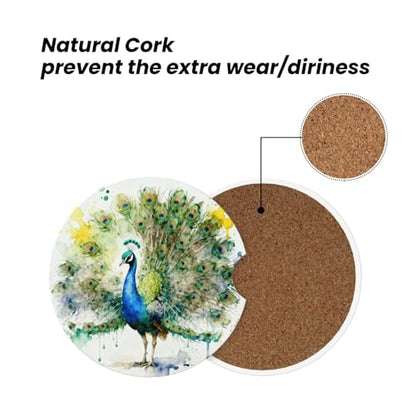 Peacock 2 Pack Car Cup Holder Coasters Ceramic Drink Coasters - color: Pink