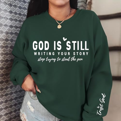 PAIEXILY Christian Crewneck Sweatshirts for Women God Faith Bible Verse Pullover Jesus Religious Long Sleeve Shirts Tops - color: Green, size: Large