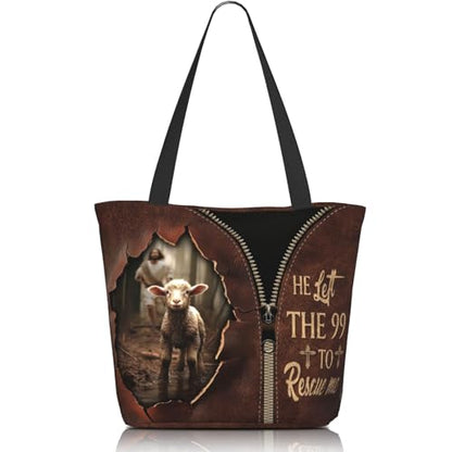 Bible Tote Bags for Women Christian Tote Bag Religious Church Bags for Women Organizer Christian Gift With Zipper - color: Jesus and Lamb