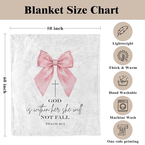 Coquette Pink Bow Christian Blanket, Christian Gifts for Women, Preppy Pink Bow Religious Bible Verse Throw Blankets for Girly Room Bedroom Dorm Apartment Couch Sofa, 50x60 Inches - color: Pink Bow