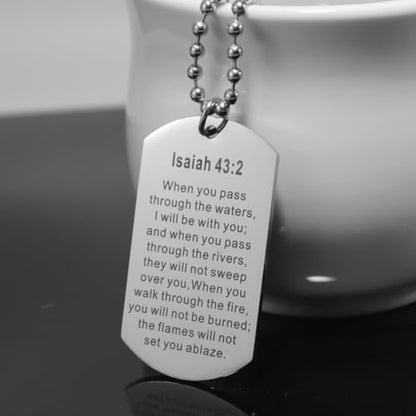 Christian Scripture Religious Dog Tag Necklace,Catholic Bible Verse Baptism Confirmation Sacrament Gifts - style: Prayer of Salvation+Isaiah 43:2