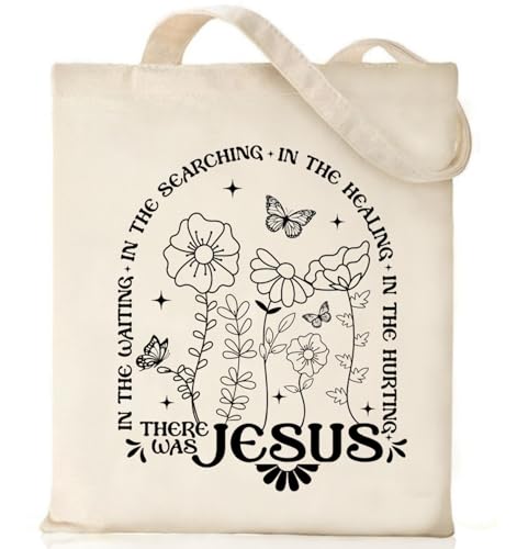 Canvas Christian Tote Bags Bible Canvas Bag Faith Friend Birthday Christian Gifts Graphic Totes Sunday Church Bag - color: 05 There Was Jesus