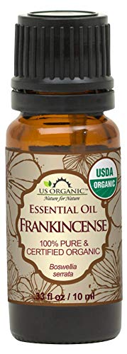 US Organic 100% Pure Frankincense Essential Oil, USDA Certified Organic, Steam Distilled, Boswellia serrata, Sourced from India, Topically or in Diffuser, Perfect for Aging Skin, All skin type (10 ml) - size: 0.33 Fl Oz (Pack of 1)