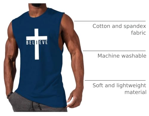 Men's Cotton Graphic Tank Tops Jesus Cross Believe Printed Faith Christian Shirts - color: Navy Blue, size: Medium