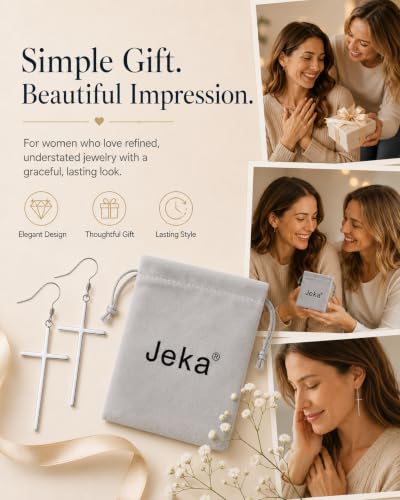 Jeka Hypoallergenic Stainless Steel Cross Earrings Long Dangle Minimalist Jewelry for Women Girls Family Friends Gifts - color: Silver