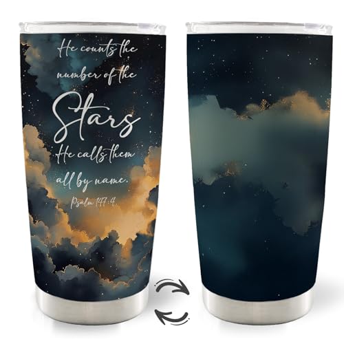 Christian 20oz Travel Coffee Mug Tumbler, Christian Gifts for Women Men, Celestial Night Sky Religious Bible Verse Stainless Steel Tumbler with Lid and Straw - color: stars