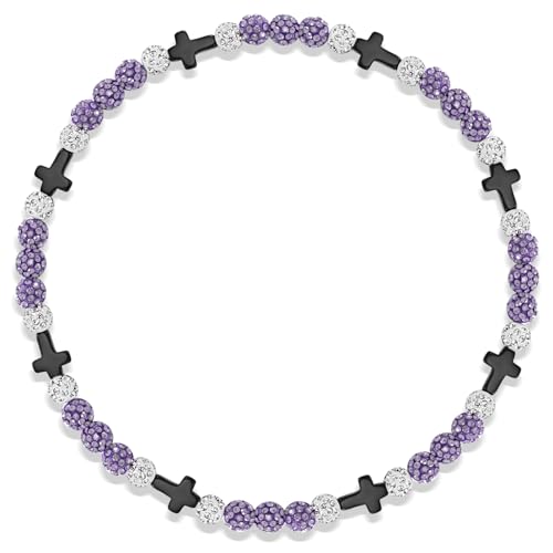 Beaded Baseball Necklace | Adjustable Sports Rope Chain with Baseball Cross Charm - Great Baseball Drip Gift for Players and Fans - color: Purple White Blk