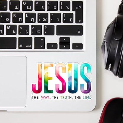 (3pcs) Jesus The Way The Truth The Life Sticker Christian Inspirational Quotes Bible Verse Vinyl Decal Stickers for Water Bottle Laptops Phone Case Car Kindles Hard Hat - 3x2