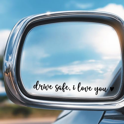 3X Drive Safe I Love You Car Mirror Sticker Set - color: Drive Safe I Love You Black