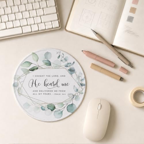 QUICQOD Botanical Christian Bible Verse Round Mouse Pad, 8.6x8.6 Inch - color: i sought