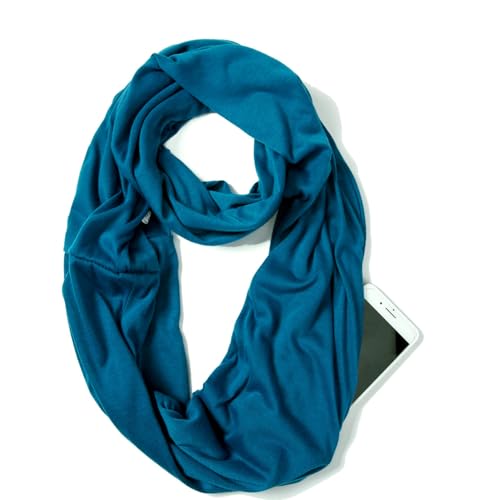 elzama Infinity Loop Solid Color Scarf With Hidden Zipper Pocket For Women - Lightweight Travel Neck Wrap - color: 04-teal Blue