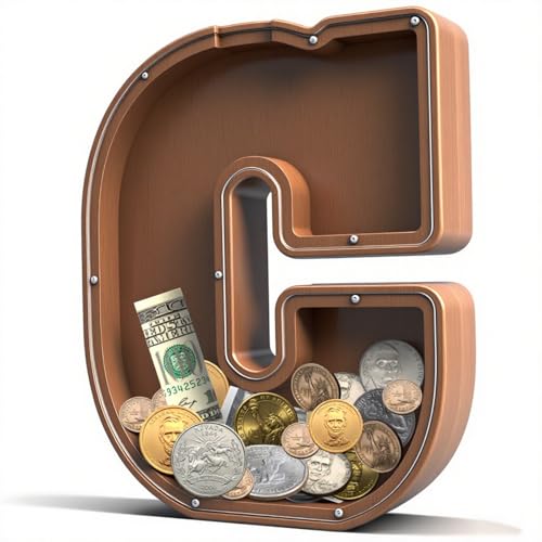UBeesize 12in Extra Large Wooden Piggy Bank,Letter Piggy Bank for Boys Girls,Money Coin Bank for Kids,Christmas,Birthday,Children“s Gift and Home Office Decoration（C） - color: C, size: 12 inches
