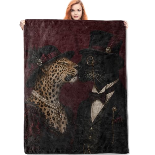 Victorian Leopard & Black Panther Blanket Gifts for Women Kids - color: Leopard & Black Panther, size: 60"x80"