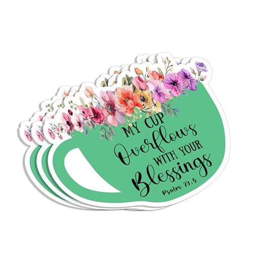 (3Pcs) My Cup Overflows with Your Blessings Christian Sticker Inspirational Bible Verse Psalm 23:5 Jesus Faith Prayer Vinyl Decal for Tumbler Laptop Water Bottles Book Car Phone - Size 3x2.3