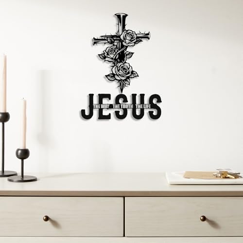 Kercan Jesus Cross Metal Wall Decor Christian Wall Art for Home Religious Cross Decoration Living Room Bedroom Prayer Room The Way The Truth The Life Christ Inspired Christian Gift for Family Friends - style: Set of 2