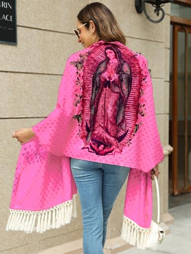 Vackutliv Virgen De Guadalupe Shawls For Women Rebozo Para Mujer Mexicanos Virgin Mary Catholic Gifts Rose - color: Rose