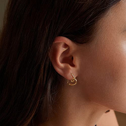 Turquoise Cross Hoop Earrings for Women 14K Gold Plated Infinity Angel Feather Pearl Turquoise Cross Star Hypoallergenic Post Christan Everyday Huggie Jewelry Gift - color: Gold Heart
