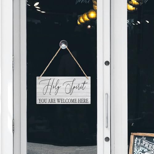 Home Wall Decor Signs Holy Spirit You Are Welcome Here Sign Farmhouse Wooden Hanging Sign Rustic Wall Art Plaque Decor For Front Door Porch Yard 12" X 6"