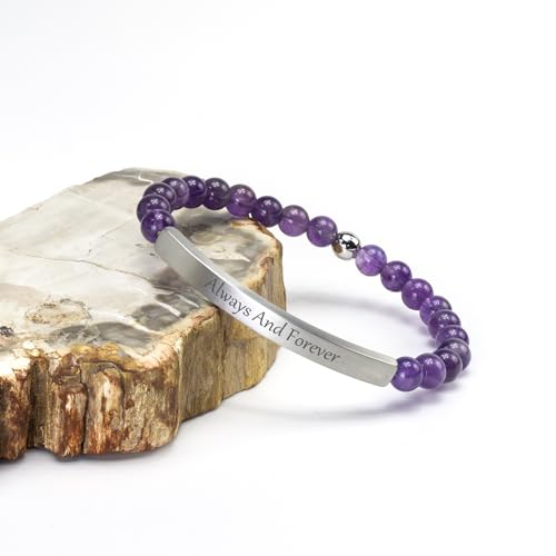 Amethyst Christian Bracelet for Women, 18K Gold Plated Bible Verse Jewelry, Inspirational Religious Faith Gift, Scripture Jewelry for Encouragement & Strength - color: ALWAYS AND FOREVER-Amethyst Silver