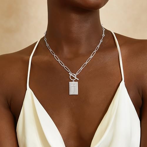 CHESKY Cross Necklace for Women Trendy, Dainty 14K Gold Plated Paperclip Charm Necklace for Womens Chunky Cross Pendant Necklace Gold Jewelry Religious Christian Gifts for Christians - color: Cross-SL